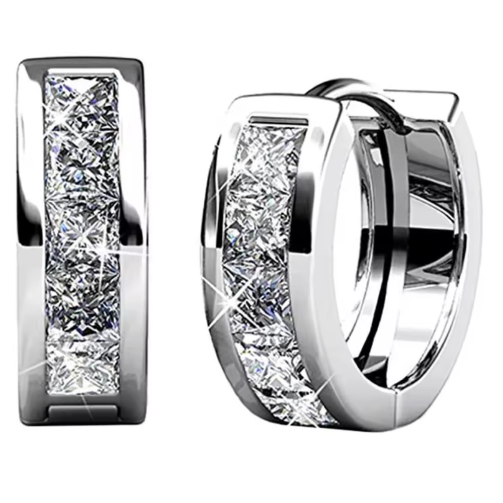 White gold, moissanite,  Hoop Earrings